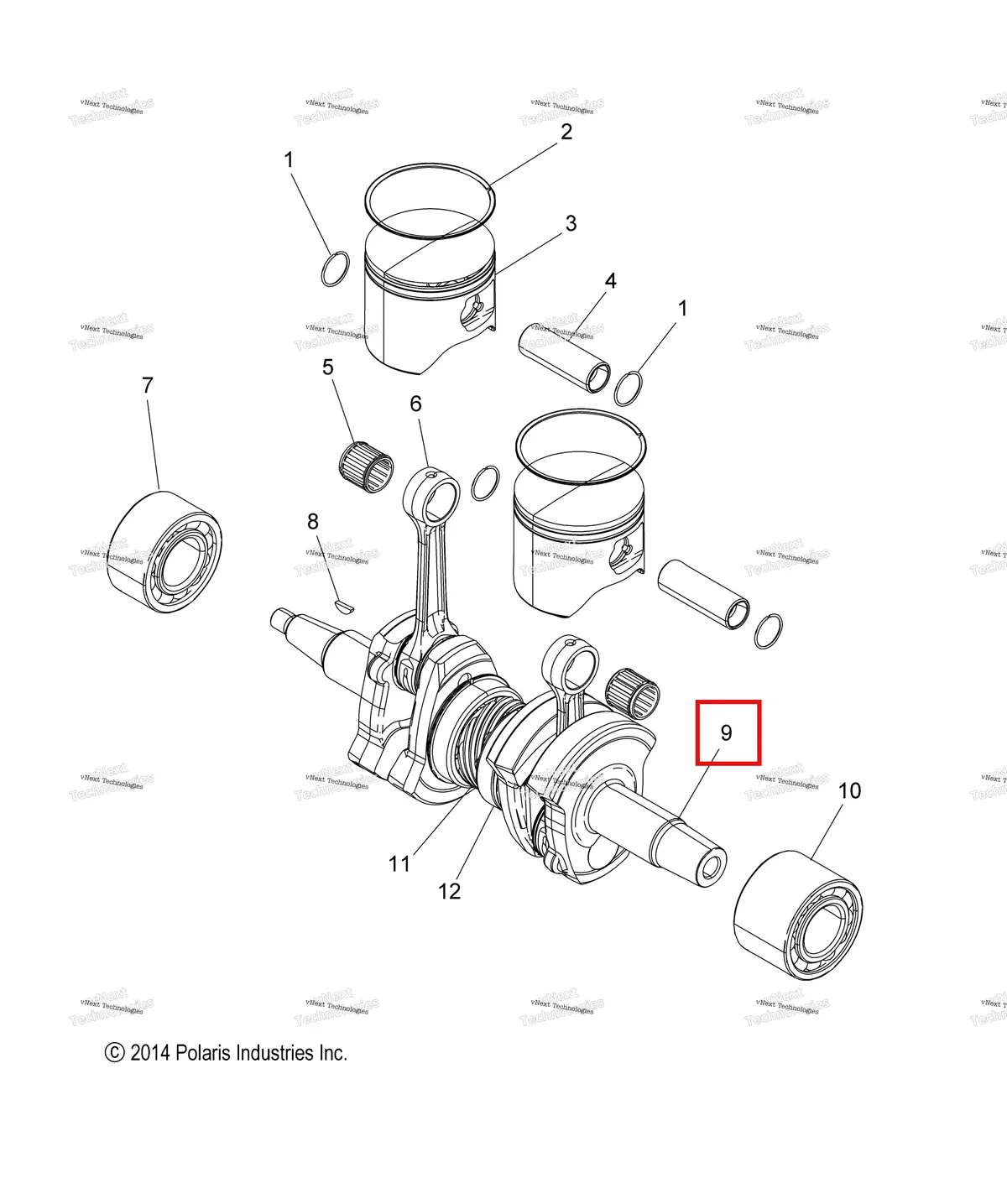 Деталь 2206373 (Коленвал комплект включает 5,6 7,10 Polaris 800 AXYS Pro RMK LE 155 (2017) (2206373)) на схеме узла Engine, Piston & Crankshaft All Options
