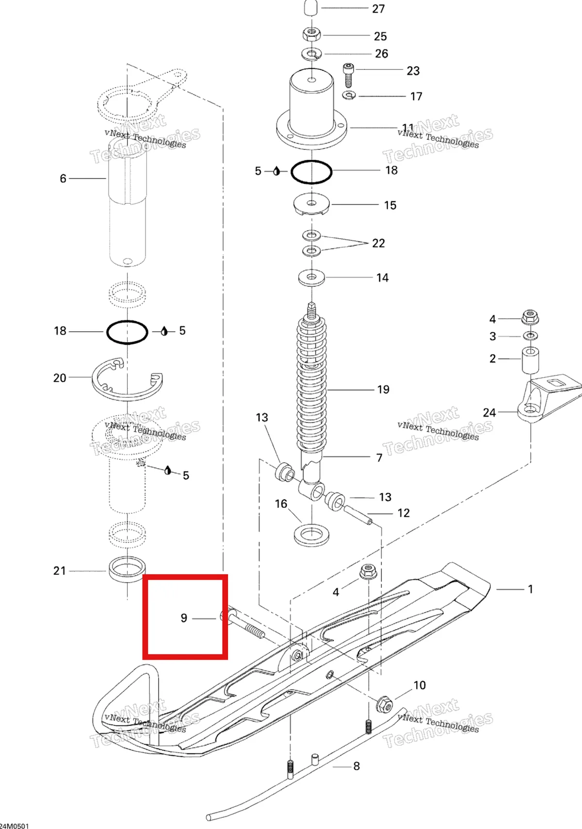 Деталь 230001044 на схеме узла 2005 Ski-Doo Tundra R Front Suspension And Ski