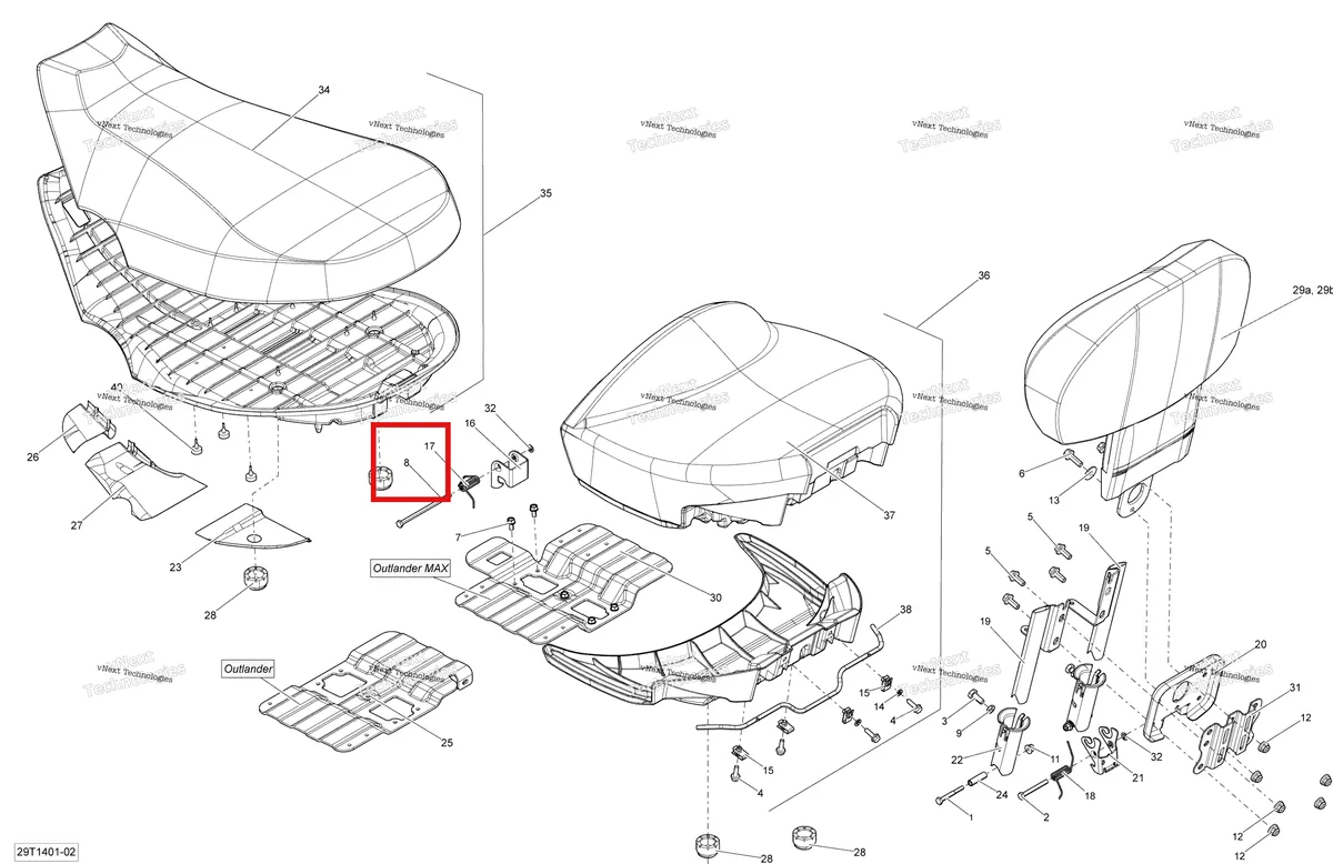 Деталь 230061044 на схеме узла 2014 Can-Am OUTLANDER 400 EFI, STD, XT Seat