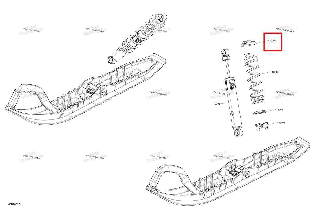 Деталь 230076 (Распределитель) на схеме узла 2020 Ski-Doo EXPEDITION SWT 900 ACE Suspension, Front - Shocks