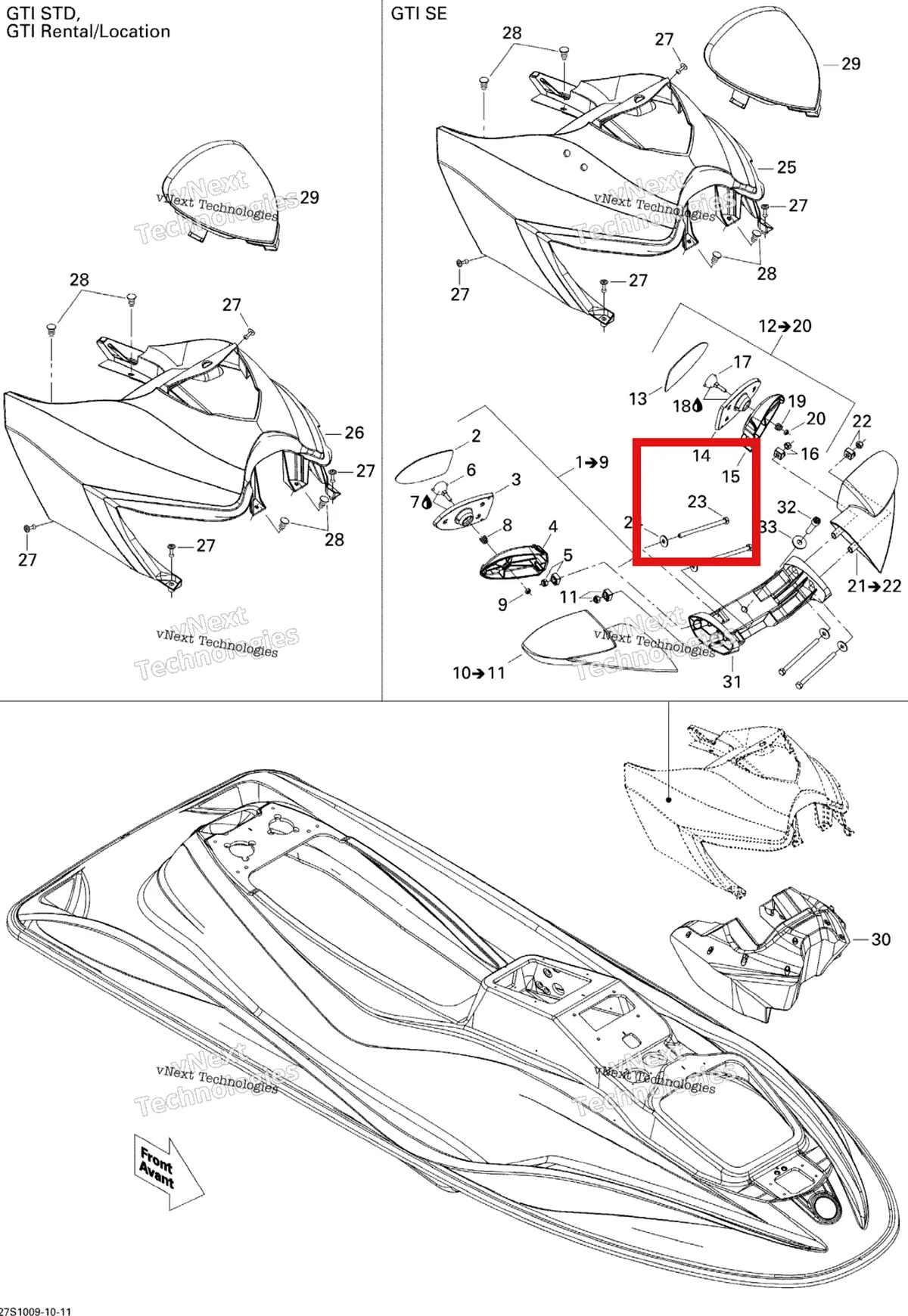 Деталь 230082060 на схеме узла 2010 Sea-Doo GTI SE 130 Body, Front View