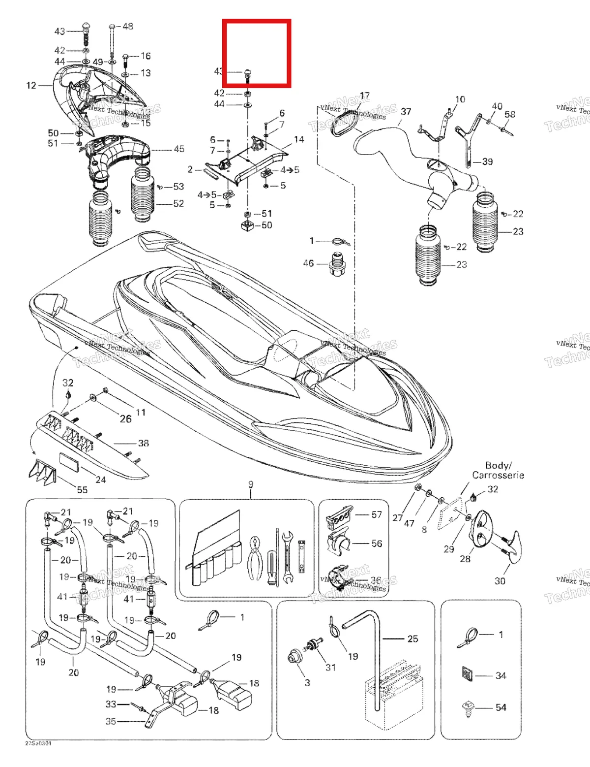 Деталь 230262060 на схеме узла 2003 Sea-Doo GTI LE Body, Front View