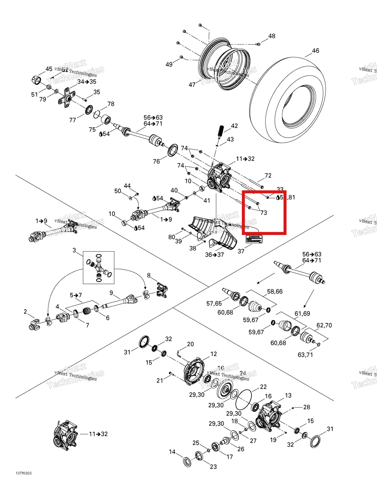 Деталь 230604046 (Деталь Hex. Flanged Screw M10 X 140) на схеме узла 2003 Can-Am Outlander 400 Drive System, Rear