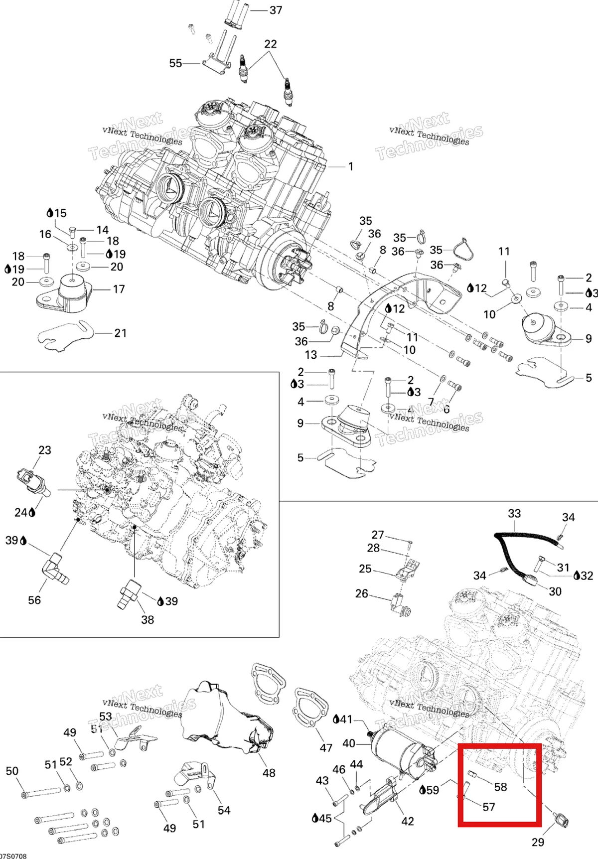 Деталь 232001600 на схеме узла 2007 Sea-Doo 3D 947 DI Engine