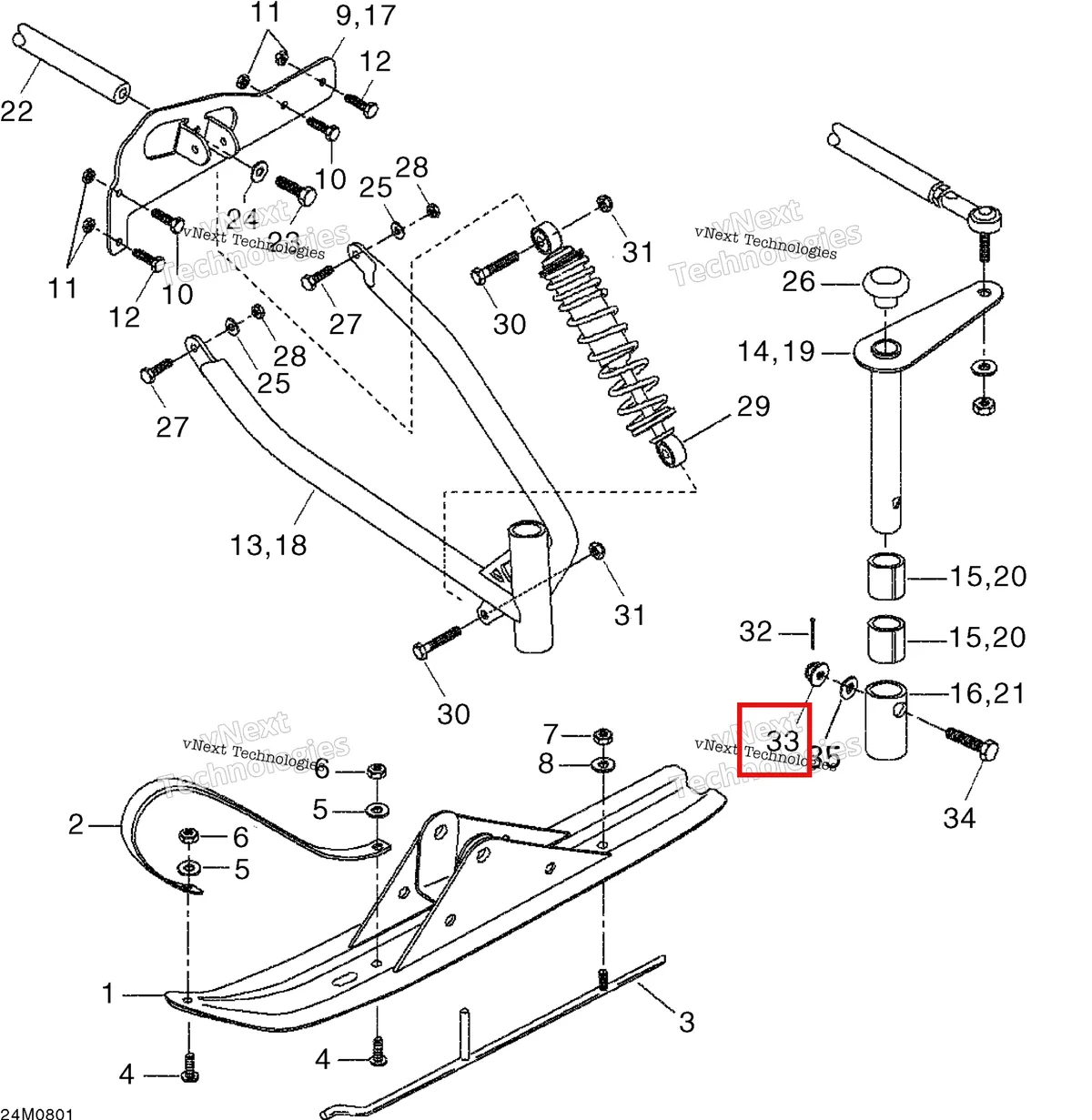 Деталь 232201414 на схеме узла 2008 Ski-Doo Mini Z Front Suspension And Ski