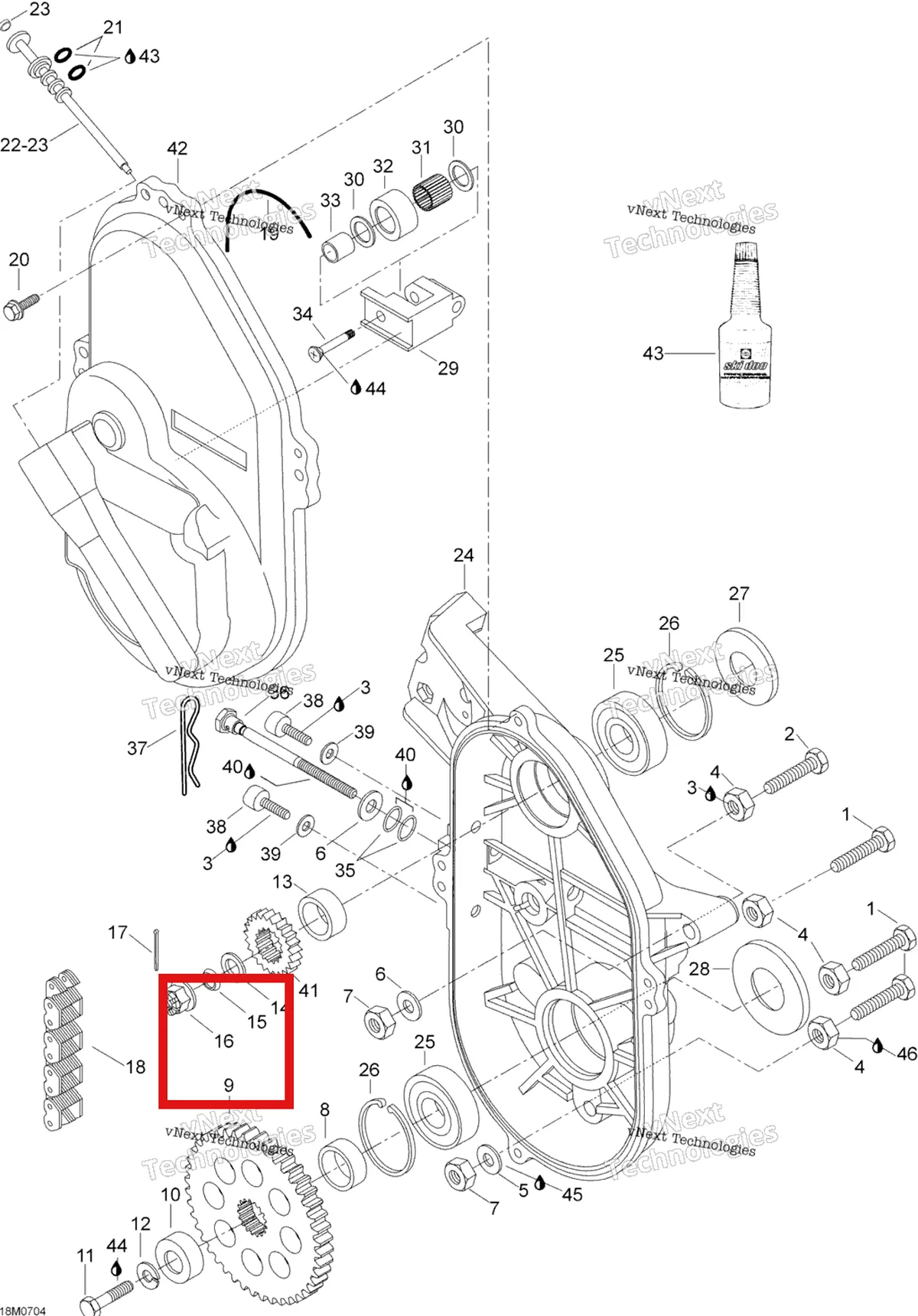 Деталь 232210414 (Деталь Nut M16. Ranger 550) на схеме узла 2007 Ski-Doo Skandic LT 440F Transmission
