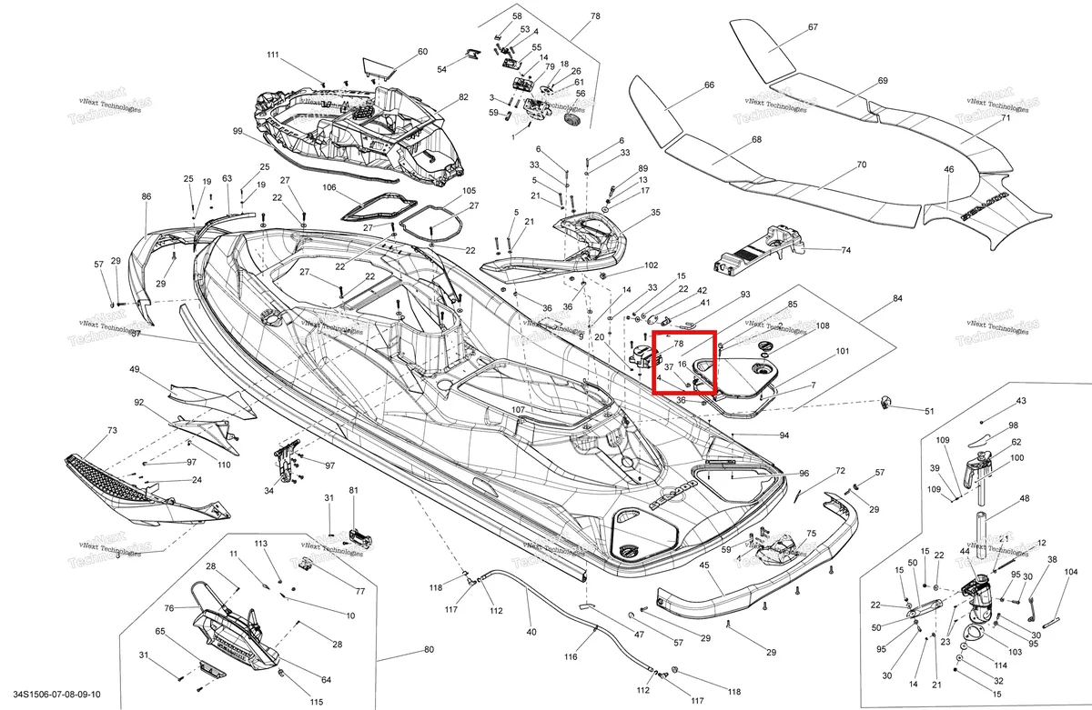 Деталь 233161600 на схеме узла 2015 Sea-Doo WAKE PRO 215 Body