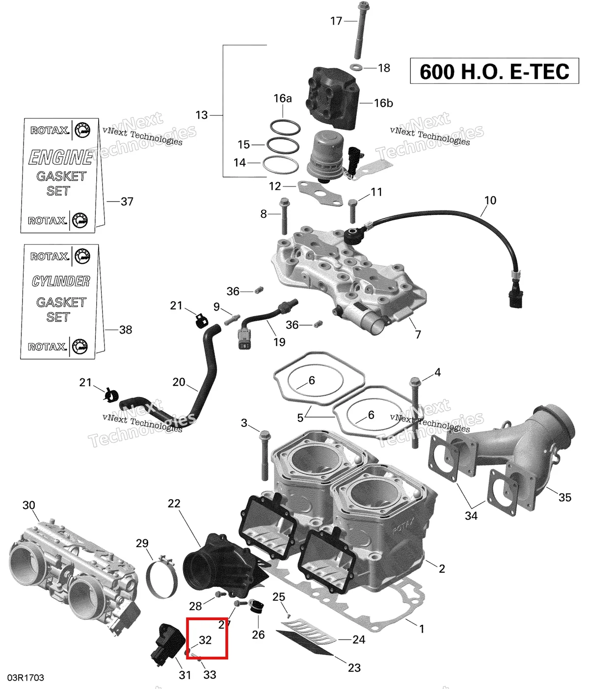 Деталь 234041600 (Шайба) на схеме узла 2020 Ski-Doo SKANDIC WT 600HO E-TEC Engine - Cylinder And Injection System - 600Ho E-Tec