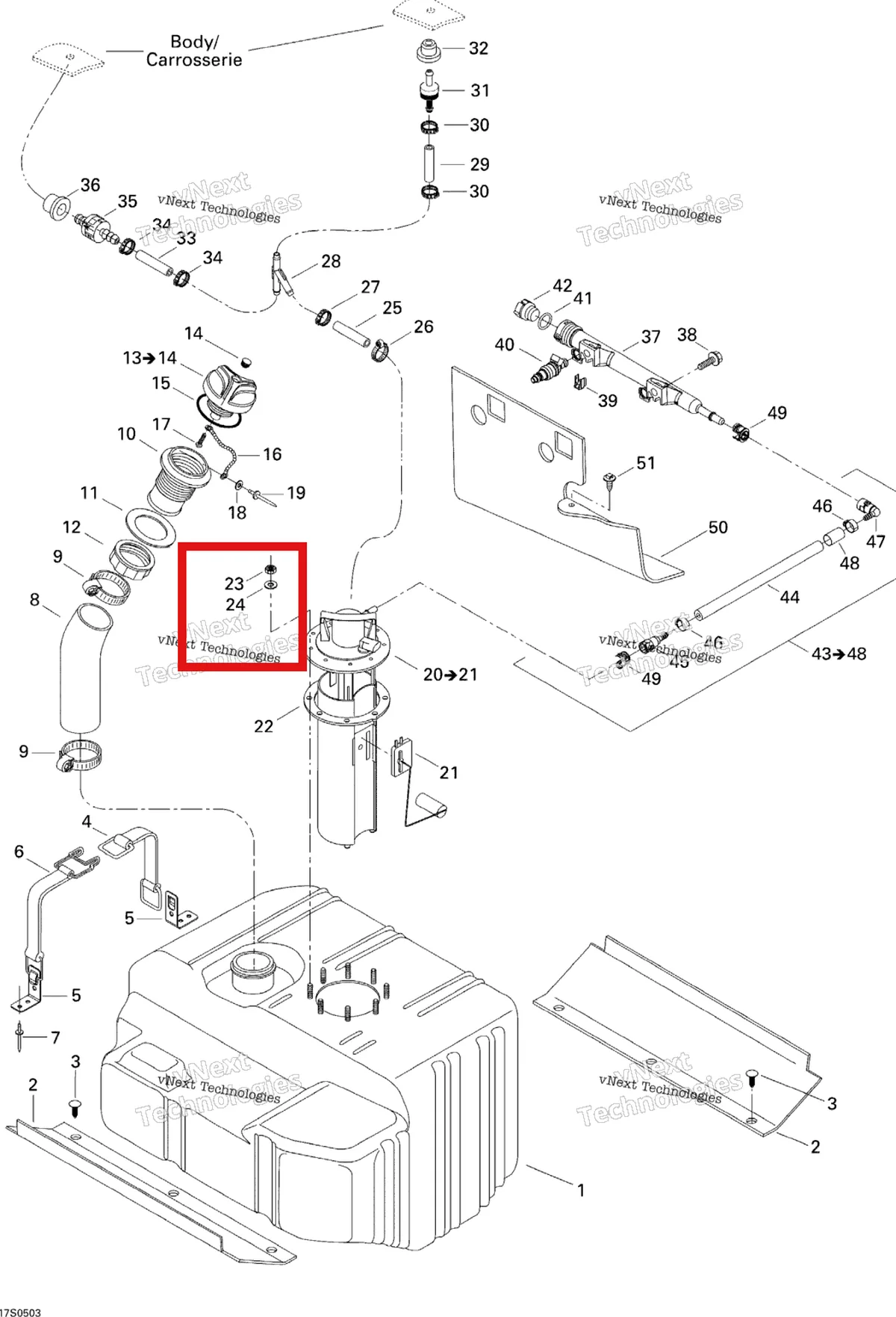 Деталь 234052400 на схеме узла 2005 Sea-Doo GTI LE RFI Fuel System
