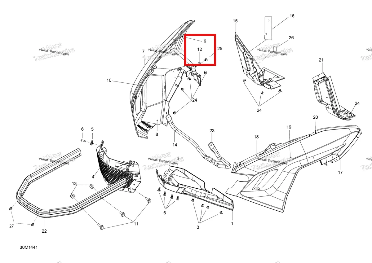 Деталь 234052490 (Шайба) на схеме узла 2014 Ski-Doo EXPEDITION LE 1200 XU Bottom Pan