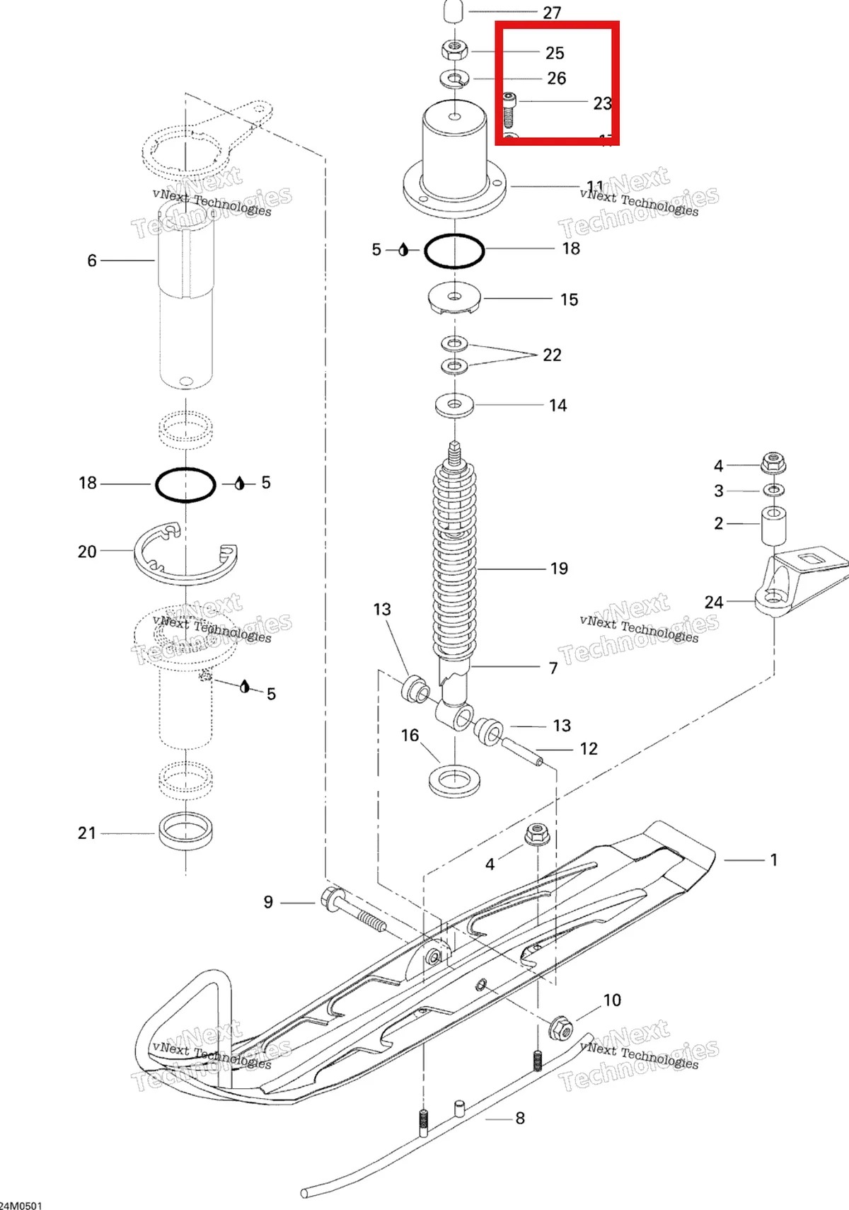 Деталь 234101402 на схеме узла 2005 Ski-Doo Tundra R Front Suspension And Ski