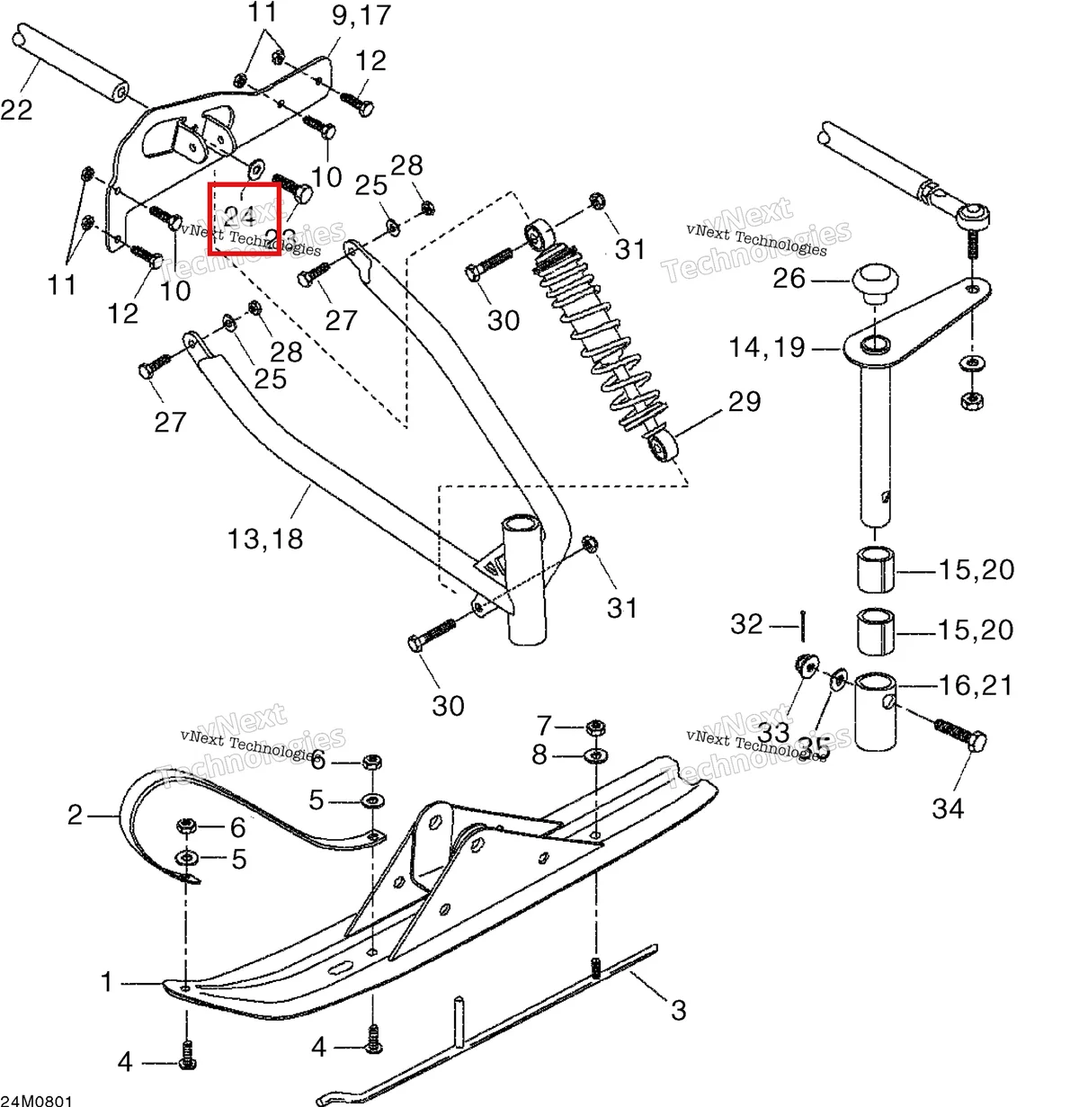 Деталь 234180411 на схеме узла 2008 Ski-Doo Mini Z Front Suspension And Ski