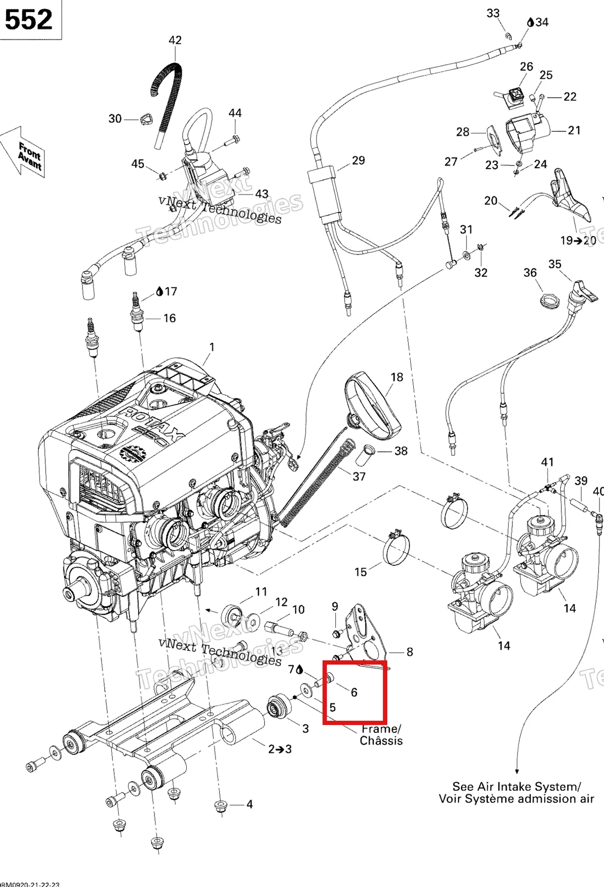 Деталь 235202544 (Винт М10 Х 25) на схеме узла 2009 Ski-Doo GSX Fan Engine And Engine Support