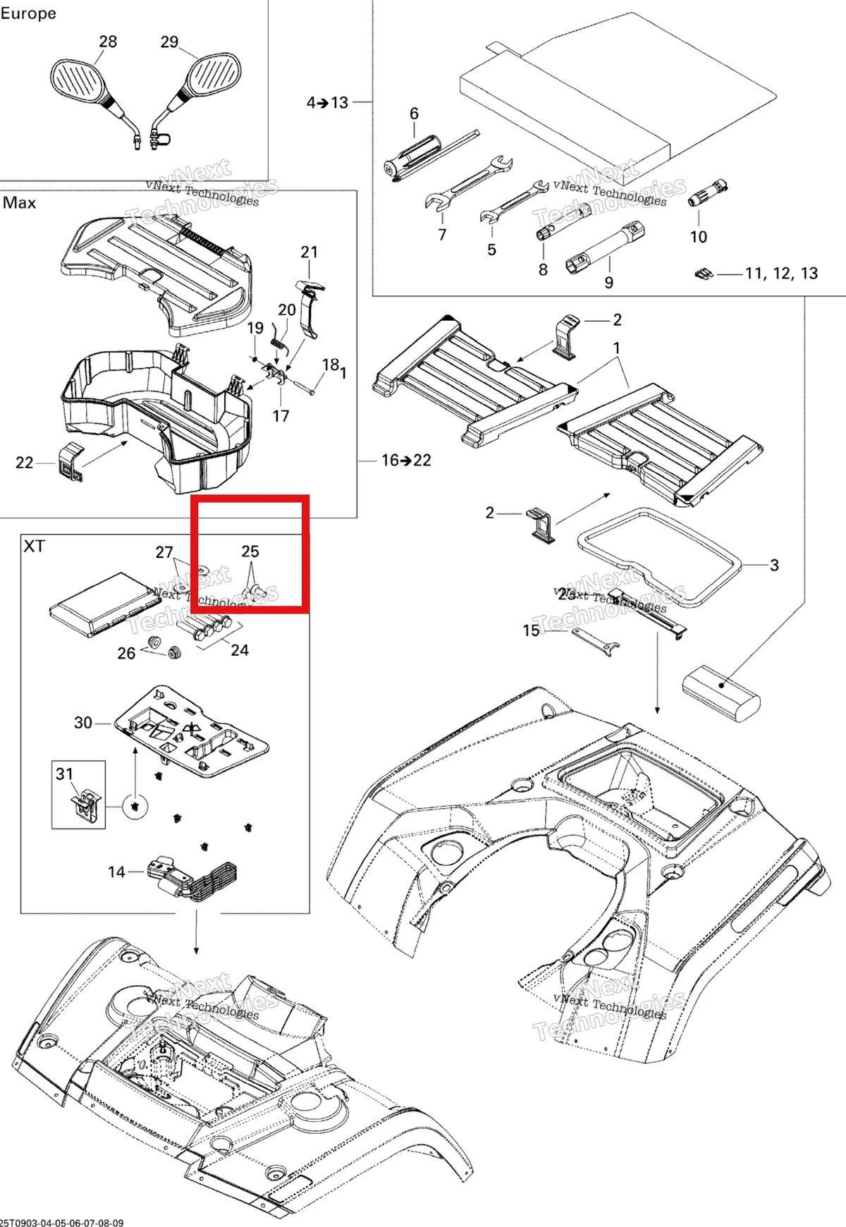 Деталь 235482084 на схеме узла 2009 Can-Am Outlander 650 EFI XT Front And Rear Trays Xt