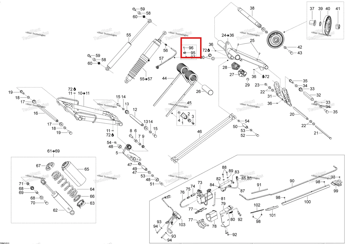Деталь 235551494 (Деталь Screw -torx Button Head M5 X 14) на схеме узла 2016 Ski-Doo EXPEDITION - LE-SE 4-STROKE Rear Suspension B