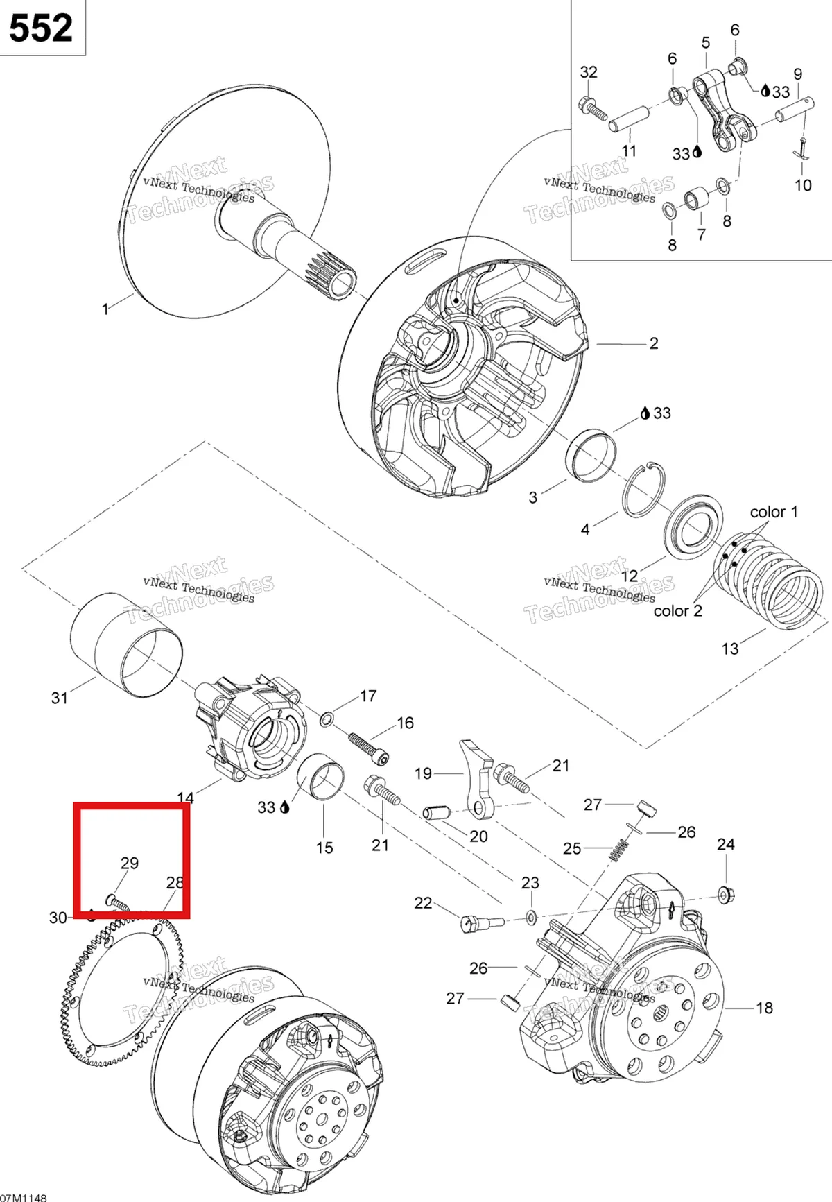 Деталь 236281684 (Деталь Torx Screw) на схеме узла 2011 Ski-Doo Skandic WT 550F YetiII Drive Pulley