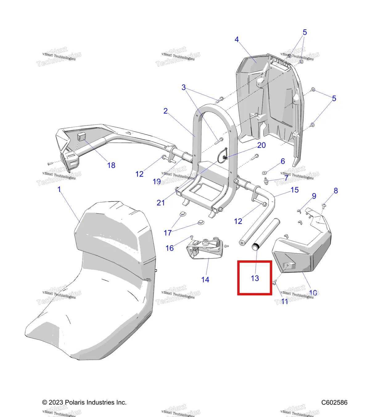 Деталь 2413077 (LO / HI рукоятка HEATER ALUMINUM Polaris 800 AXYS Pro RMK LE 155 (2017) (2413077)) на схеме узла Body, Seat Asm., Pass