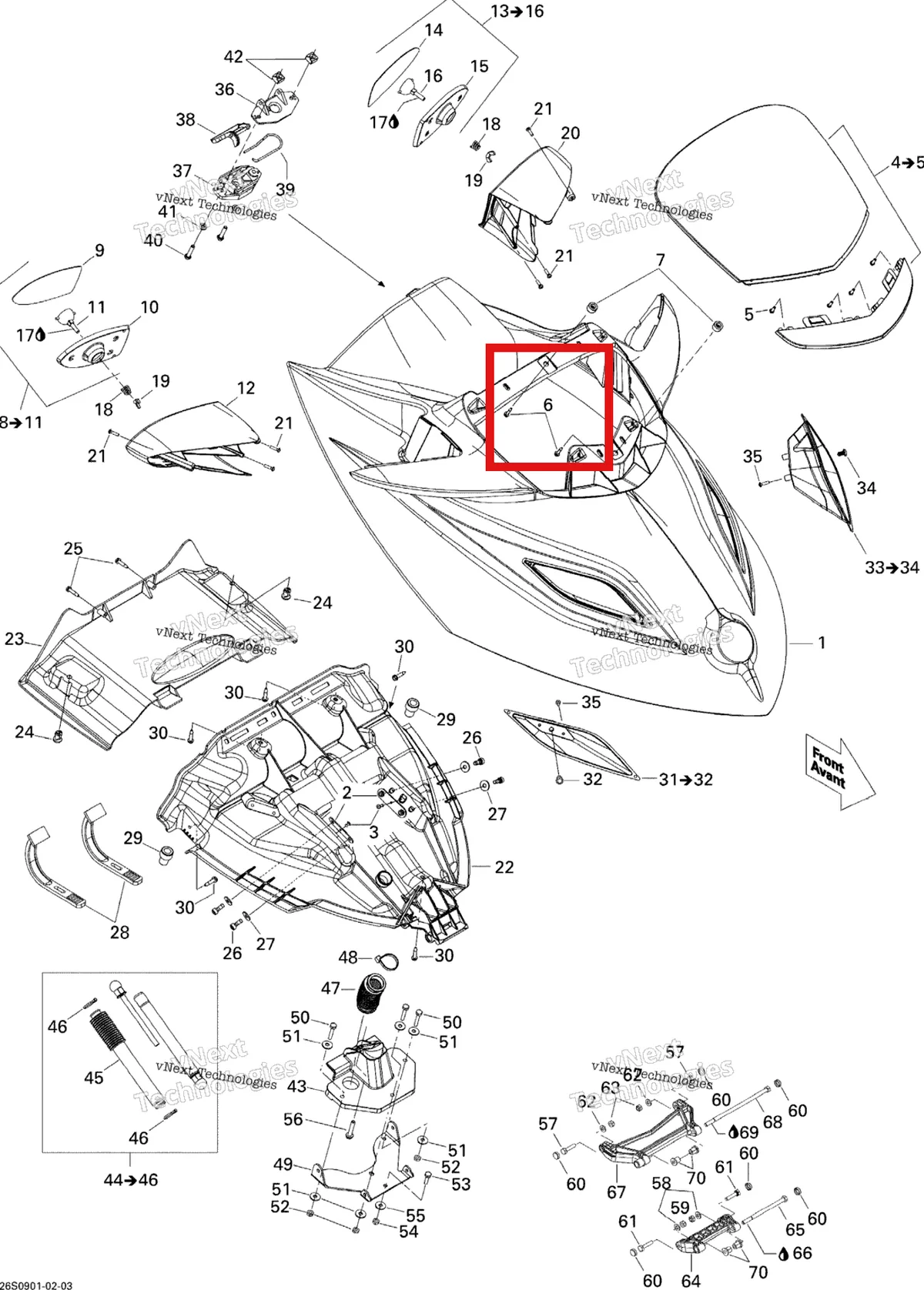 Деталь 243041660 на схеме узла 2009 Sea-Doo Wake PRO 215 Front Cover