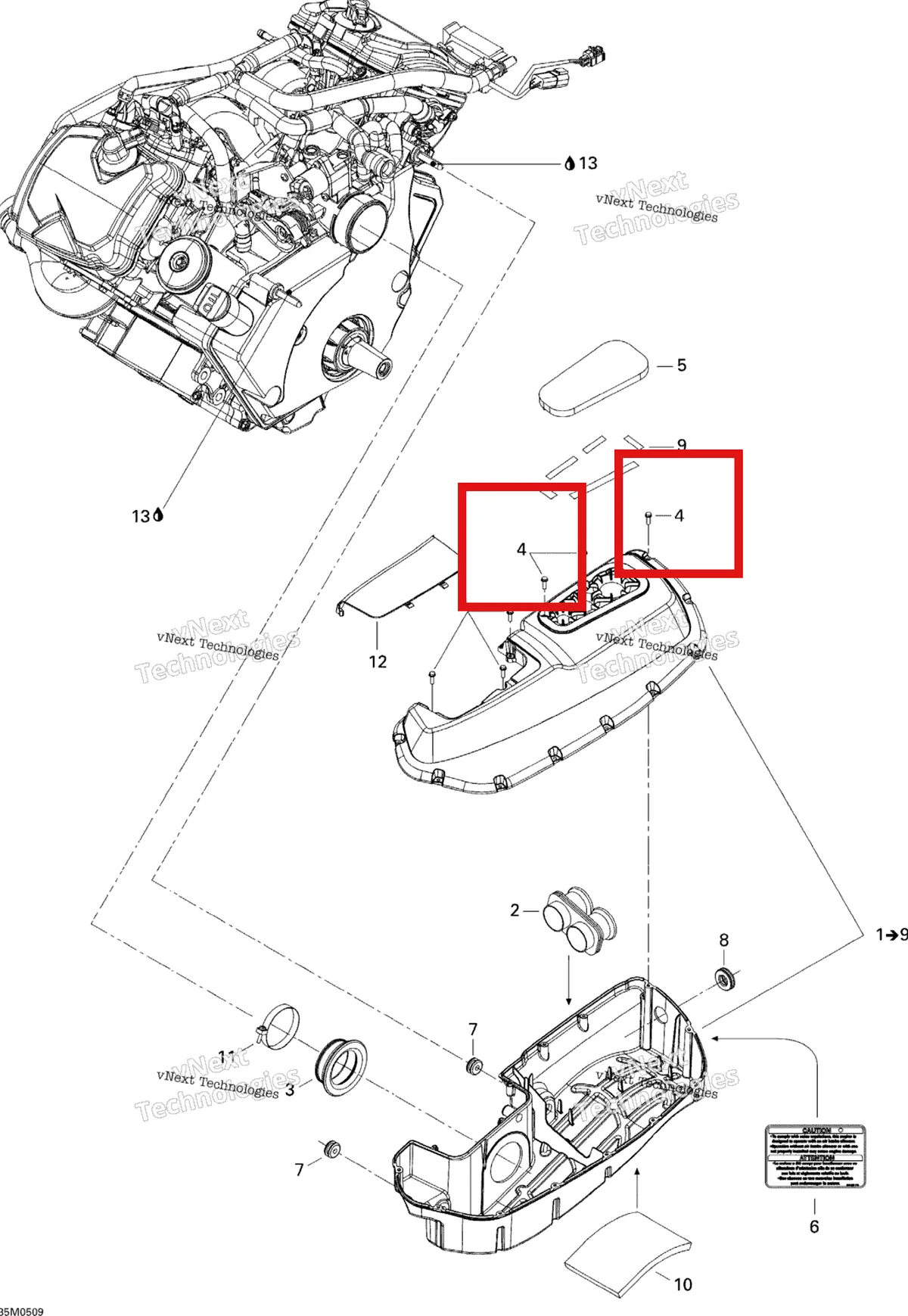 Деталь 243141680 (Деталь Screw M4.8x16) на схеме узла 2005 Ski-Doo Legend V-1000 Air Intake System