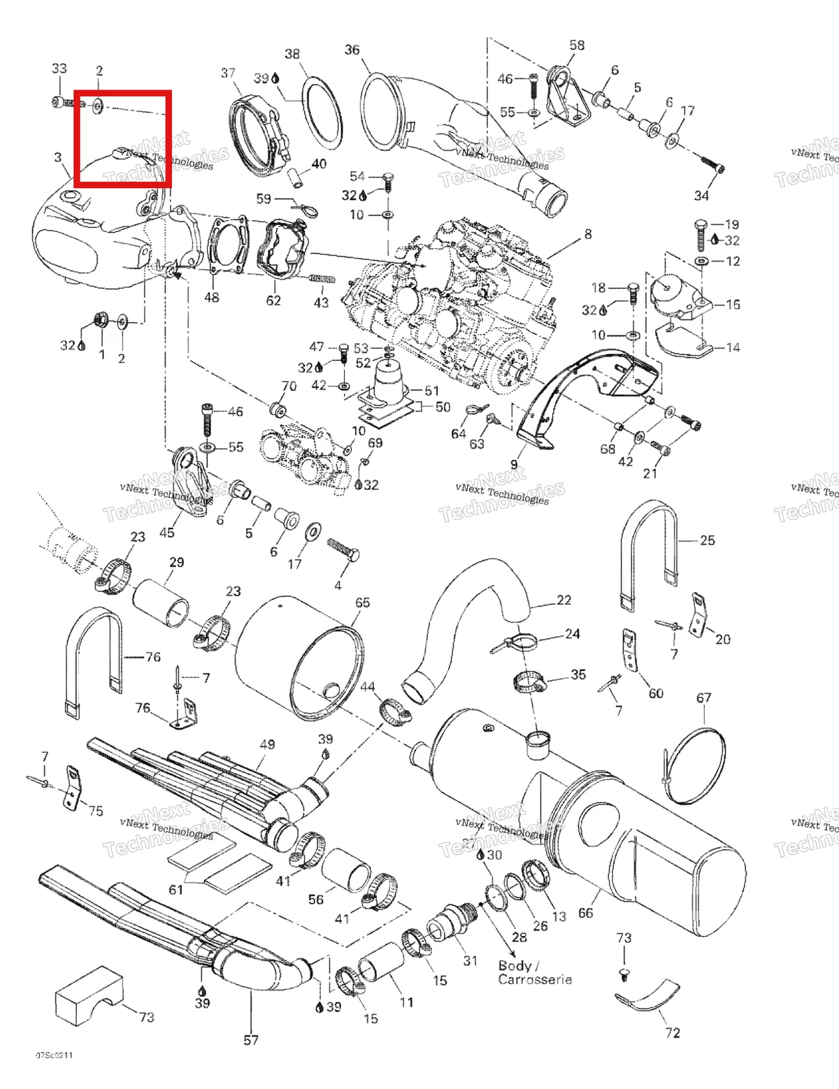 Деталь 244003560 на схеме узла 2003 Sea-Doo LRV DI, 5771 Engine Support And Muffler