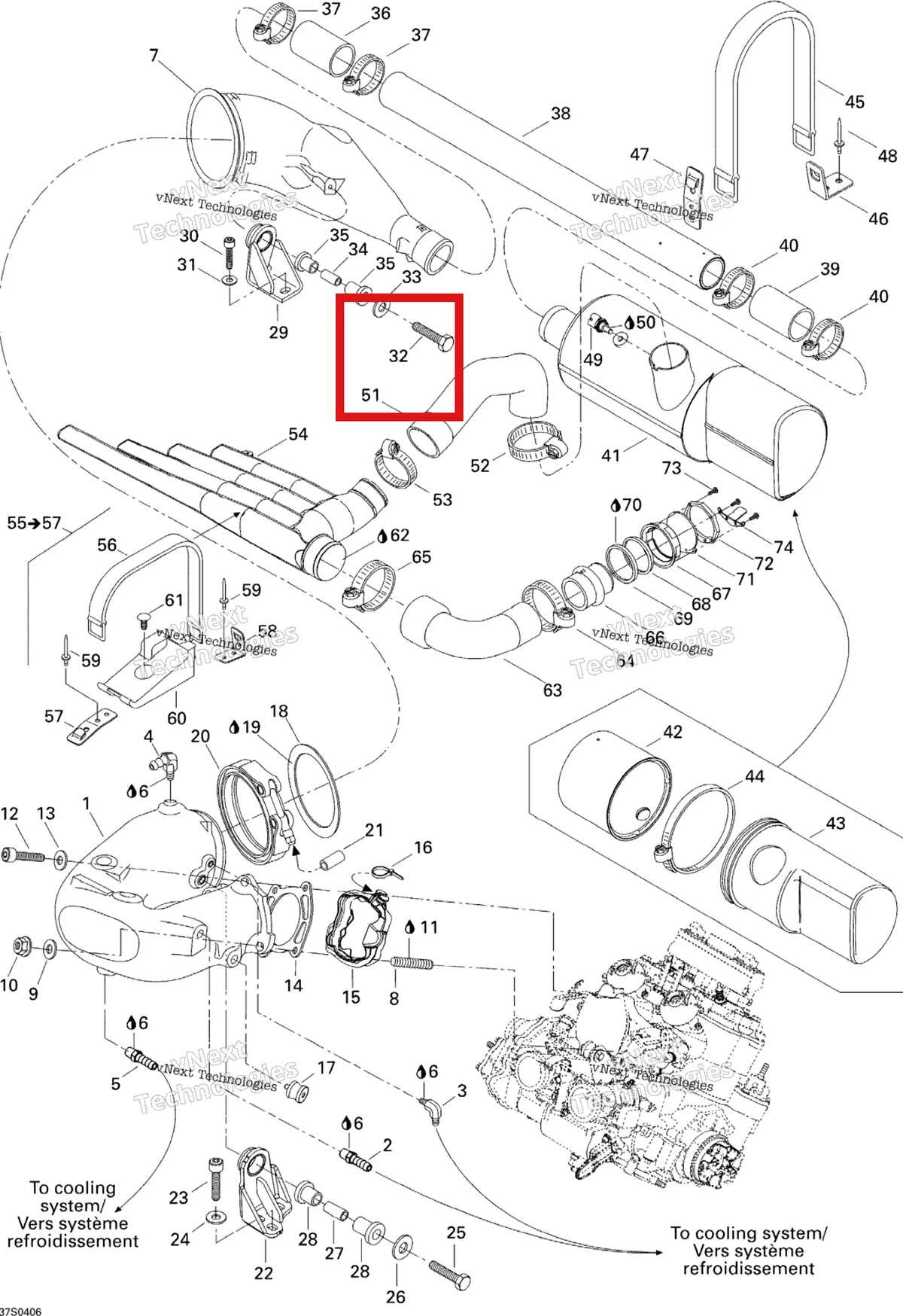 Деталь 244004060 на схеме узла 2004 Sea-Doo XP DI Exhaust