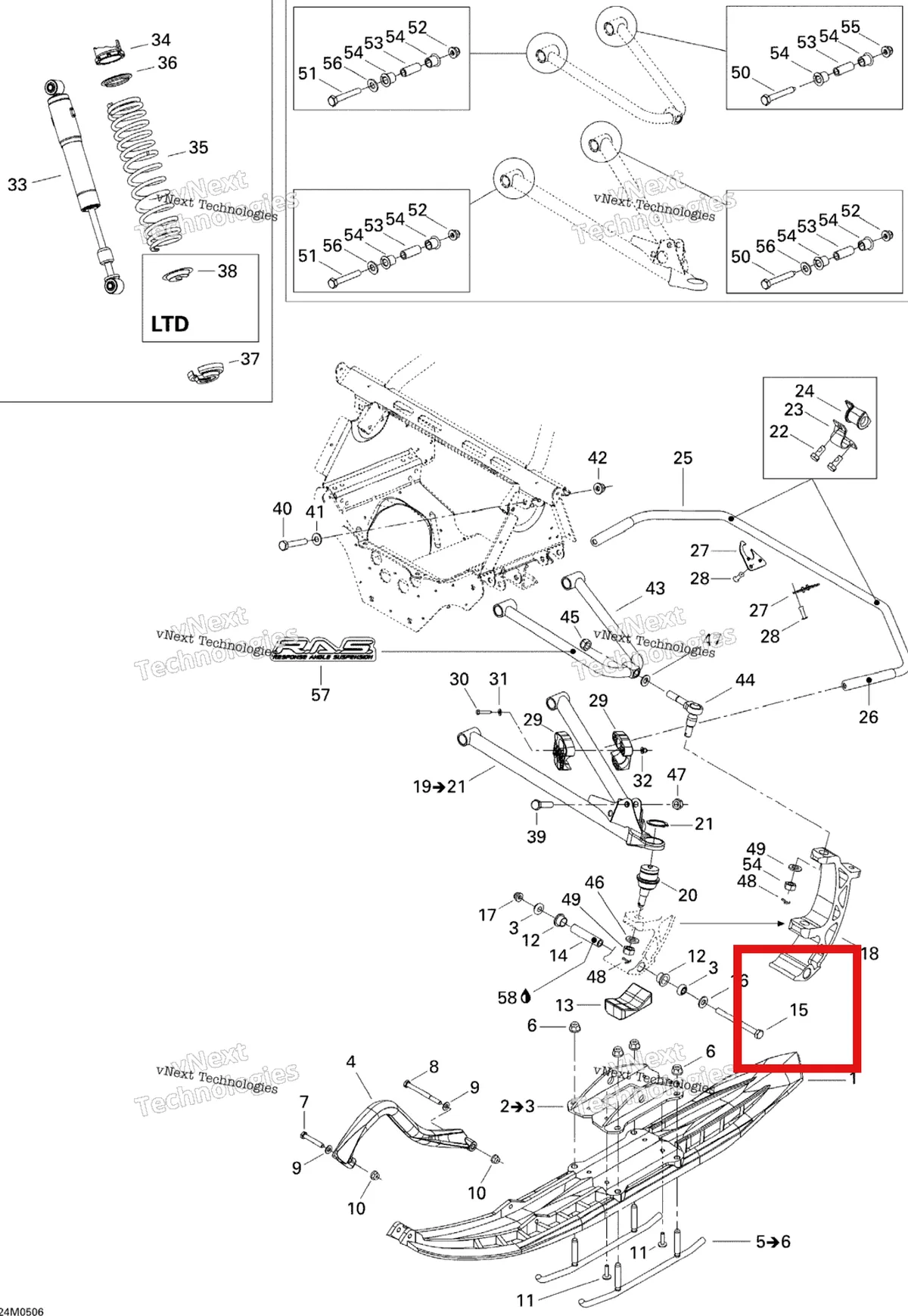 Деталь 250000001 на схеме узла 2005 Ski-Doo GSX 500SS Front Suspension And Ski 500Ss