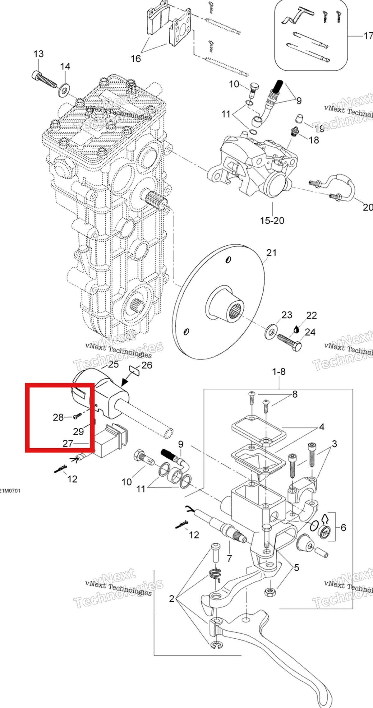 Деталь 250000022 (Деталь Self Tabbing Screw) на схеме узла 2007 Ski-Doo Skandic SUV 550F Brakes