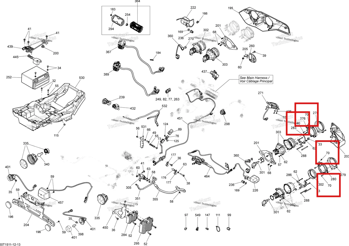 Деталь 250000084 (Phillips винт K40 × 16 Can-Am Outlander 1000 EFI DPS XT XT-P (2014) (250000084)) на схеме узла 2015 Can-Am RENEGADE 1000 EFI Electrical System