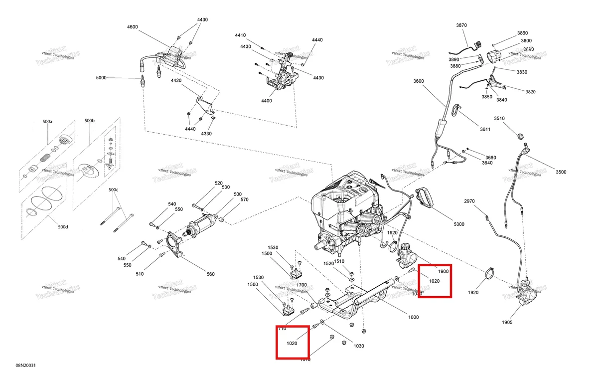 Деталь 250000094 (Деталь Screw M10x30 8.8 Yic) на схеме узла 2020 Ski-Doo SKANDIC WT 550F Engine - System