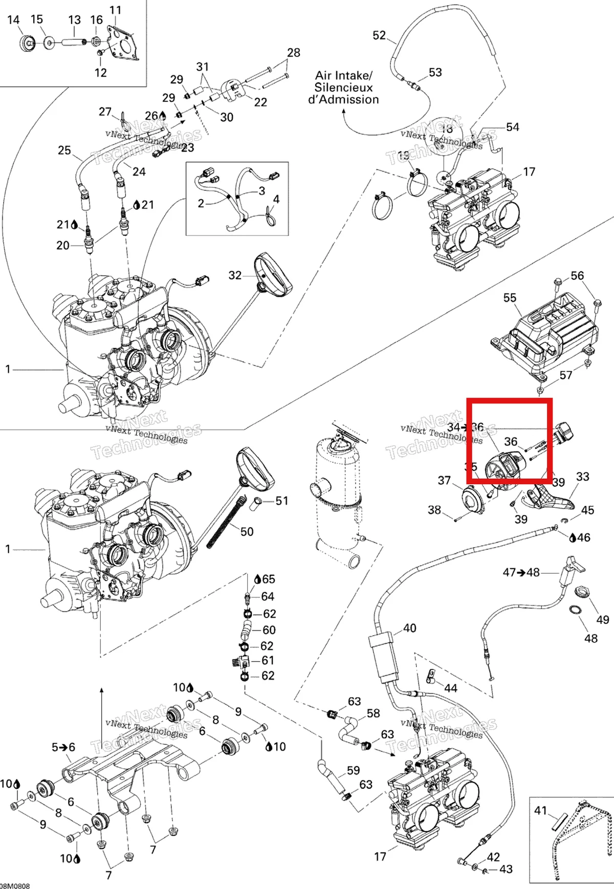 Деталь 250000098 на схеме узла 2008 Ski-Doo GTX SPORT 500SS Engine