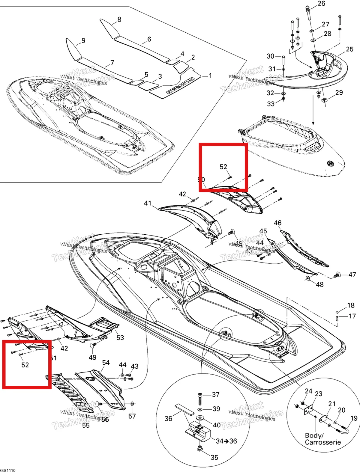 Деталь 250000099 на схеме узла 2011 Sea-Doo RXP-X 255 & RS Body, Rear View