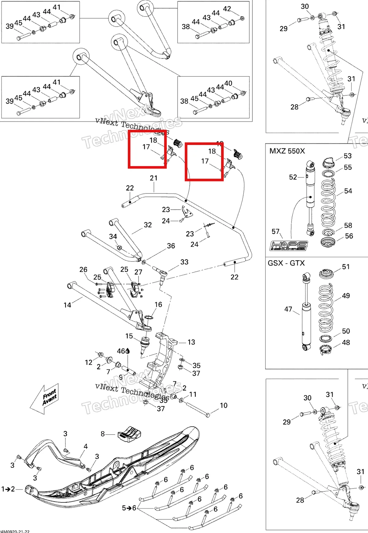 Деталь 250000118 на схеме узла 2009 Ski-Doo GSX Fan Front Suspension And Ski