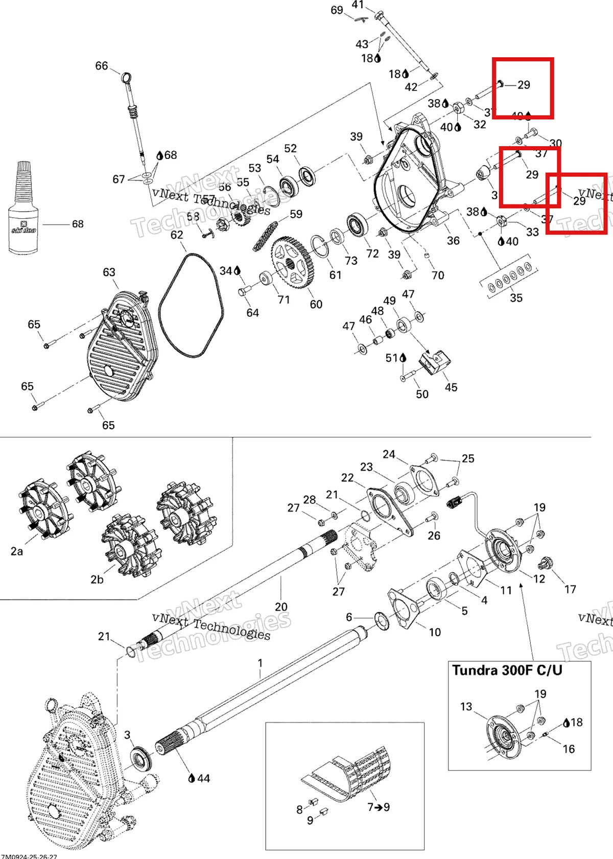 Деталь 250000151 (Деталь Hex. Screw M10 X 80) на схеме узла 2009 Ski-Doo Skandic Tundra LT 550F Drive System