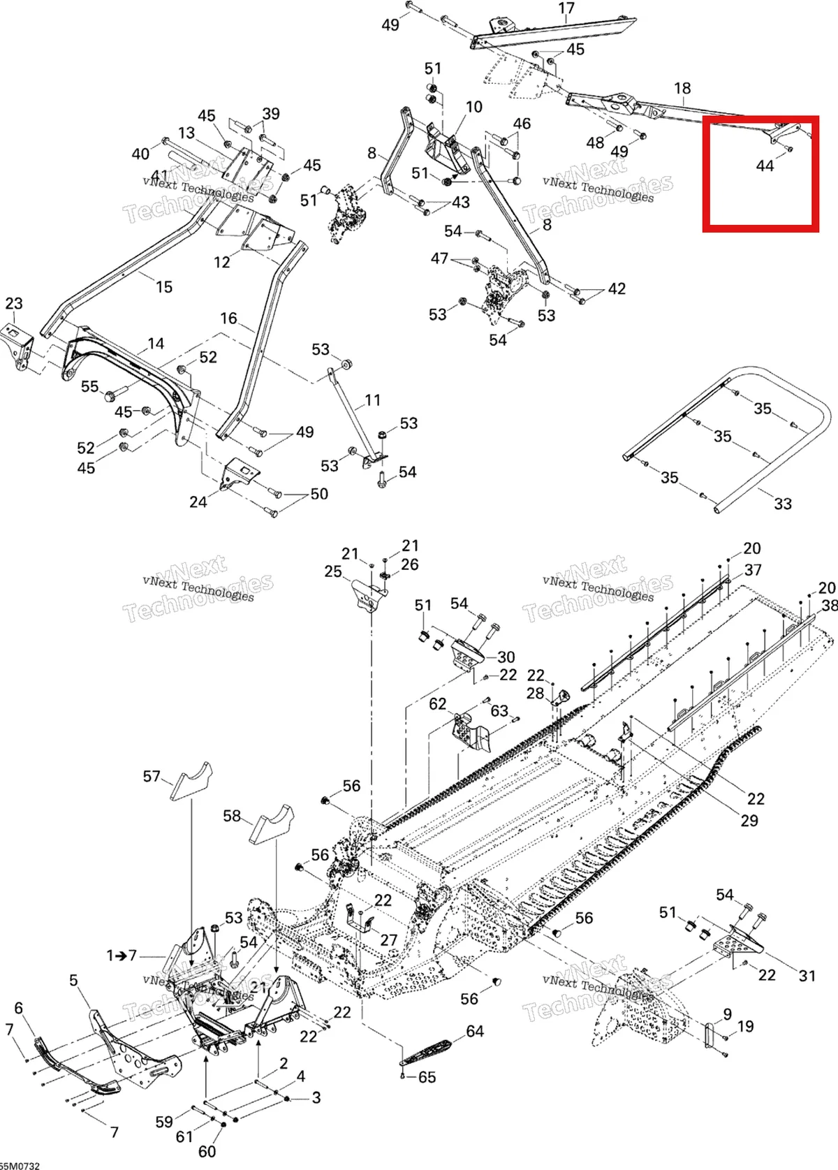 Деталь 250000154 (Деталь Torx Screw M8 X 13) на схеме узла 2007 Ski-Doo Summit Highmark & Highmark X 1000 SDI Frame And Components