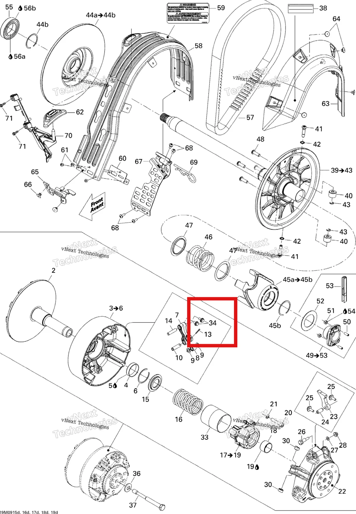 Деталь 250000182 (Деталь Serrated Hex. Flanged Screw M6 X 16) на схеме узла 2009 Ski-Doo MX Z Renegade 1200 4-TEC Pulley System