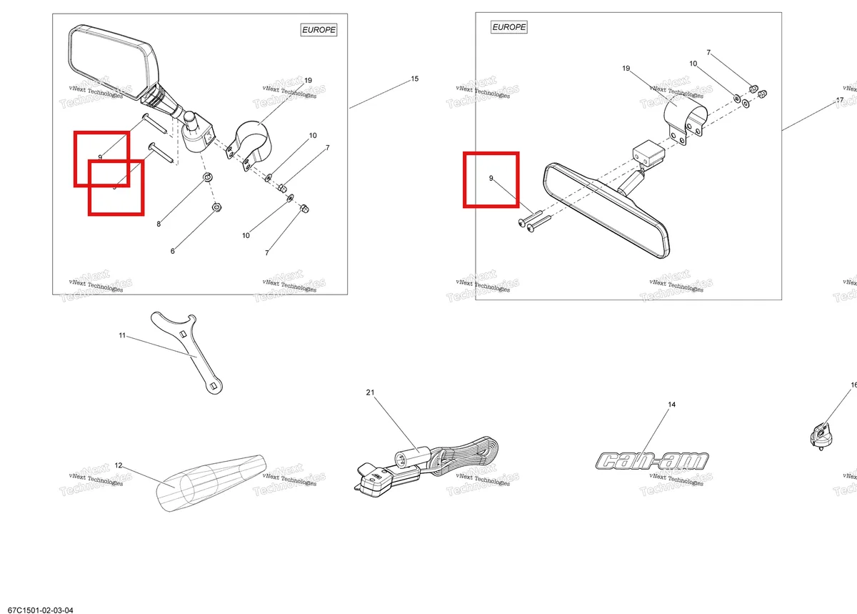 Деталь 250000215 (Деталь Torx Screw M6 X 45) на схеме узла 2015 Can-Am COMMANDER 1000_STD_DPS_XT_XTP Mirrors And Tools