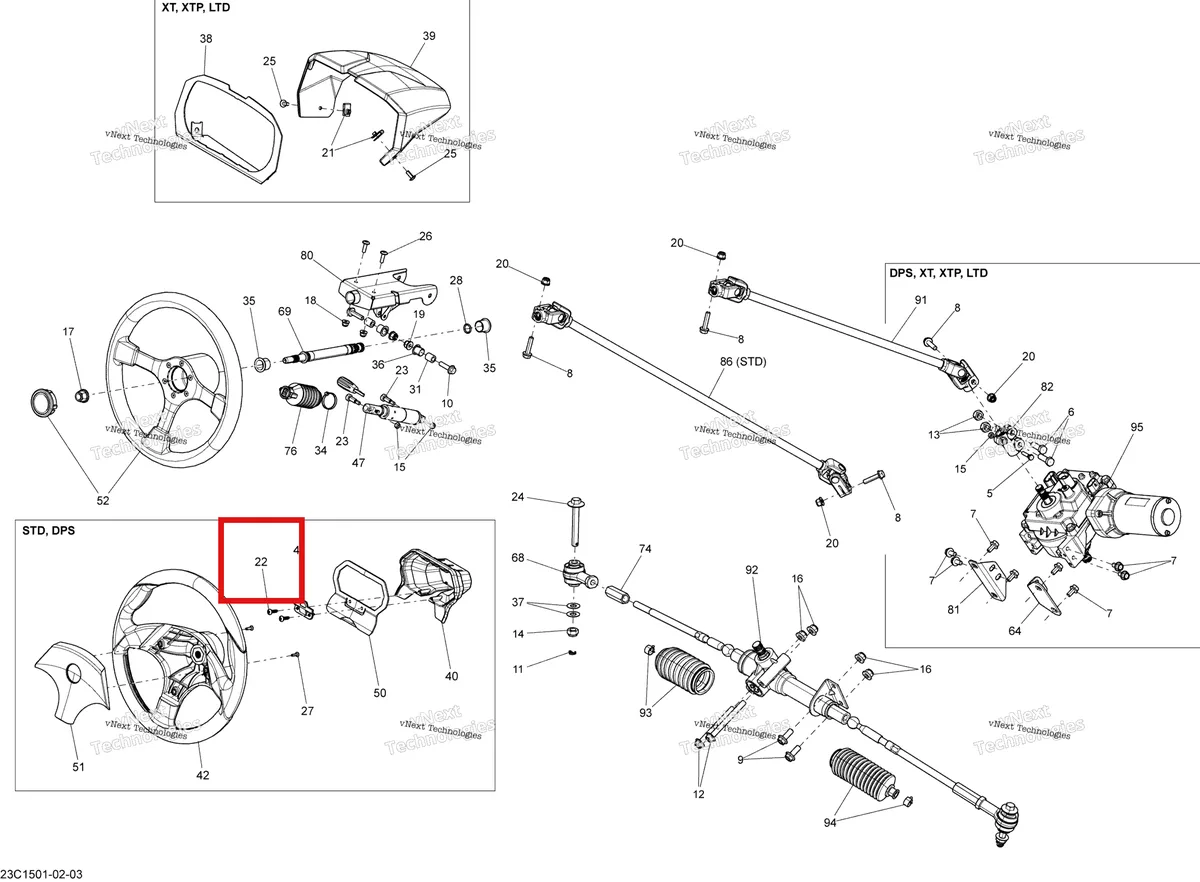 Деталь 250000297 (Винт 50 Х 20) на схеме узла 2015 Can-Am COMMANDER 1000_STD_DPS_XT_XTP Steering