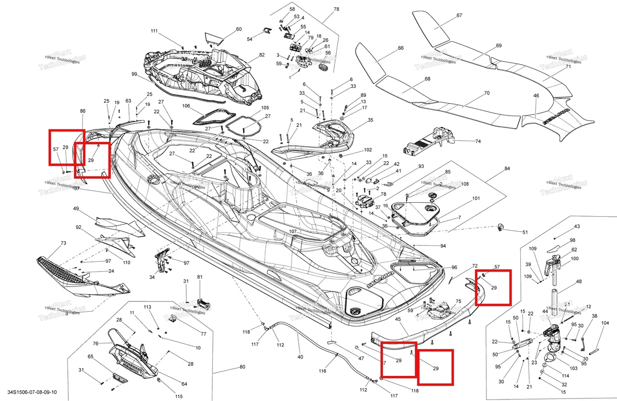 Деталь 250000339 (Деталь Socket Screw M6 X 12) на схеме узла 2015 Sea-Doo WAKE PRO 215 Body