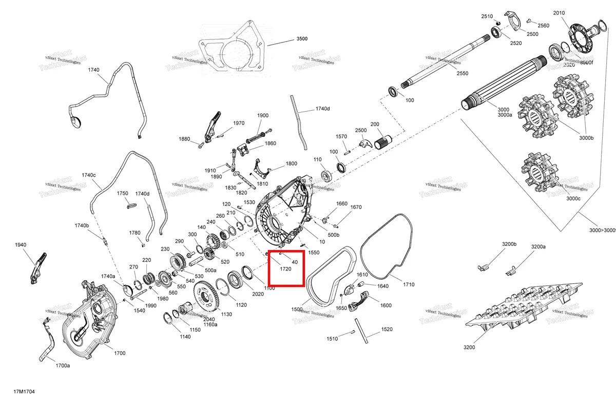 Деталь 250000360 (Деталь Hex. Hd. Forming Screw M6 X 30) на схеме узла 2017 Ski-Doo RENEGADE - 4-STROKE Drive System - All Models