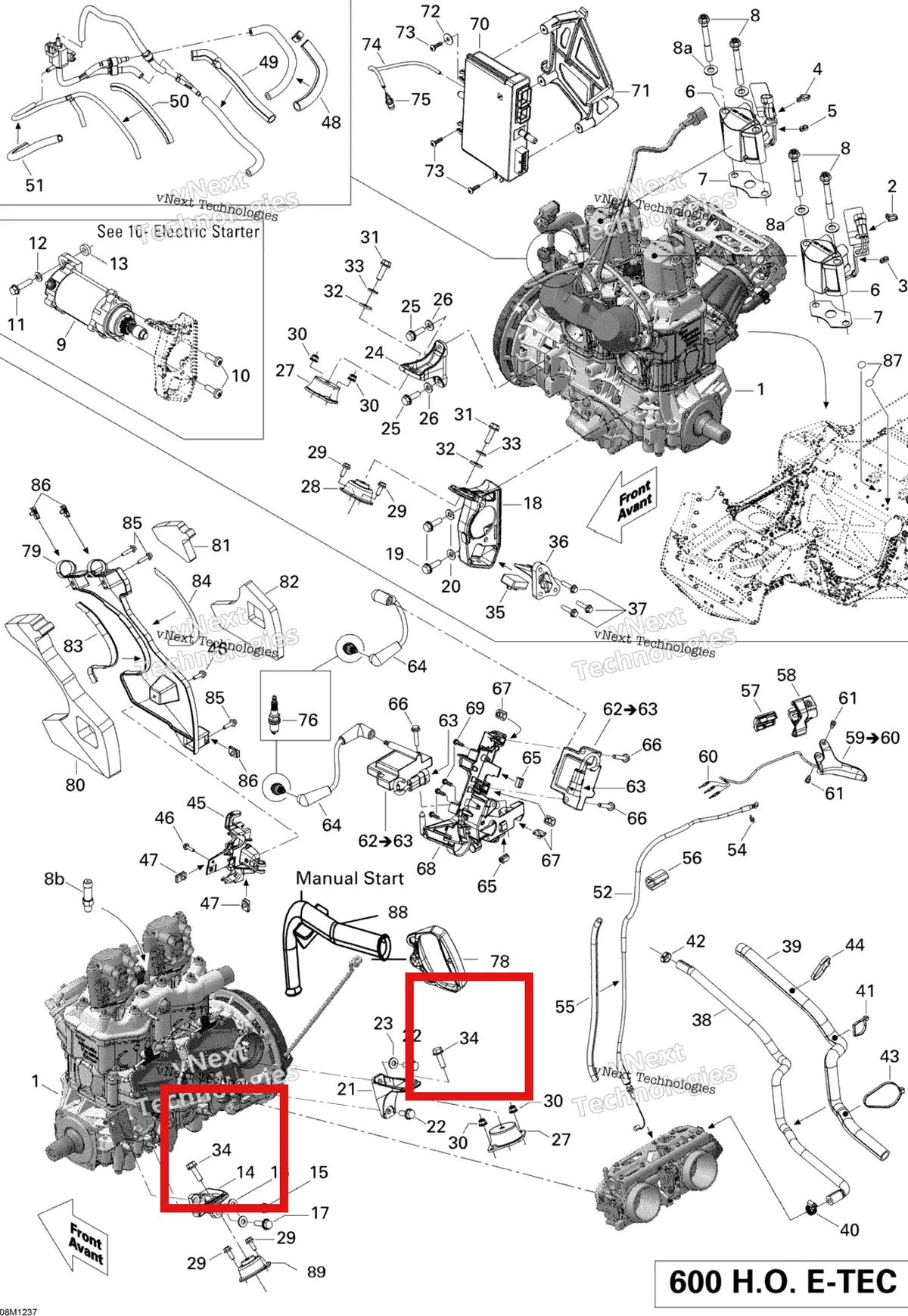 Деталь 250000361 (Винт М8) на схеме узла 2012 Ski-Doo Expedition LE 600HOETEC XU Engine And Engine Support