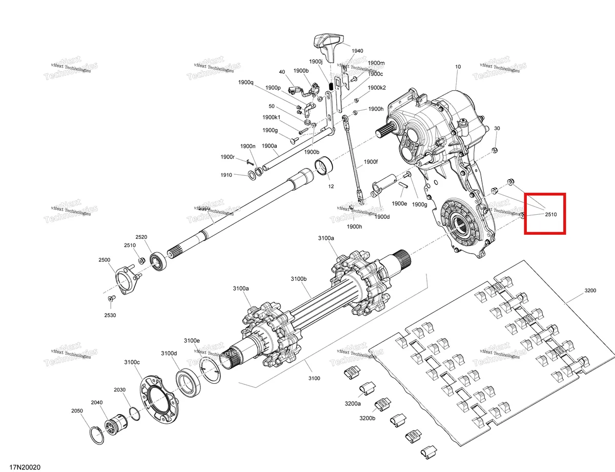Деталь 250000373 (Деталь Brass Nut) на схеме узла 2020 Ski-Doo EXPEDITION SWT 900 ACE Drive - System