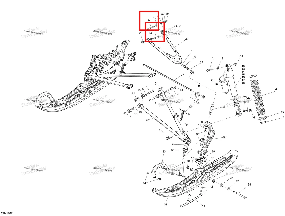 Деталь 250000387 (Деталь Screw Hex. M10 X 65) на схеме узла 2017 Ski-Doo MXZ 600 RS Front Suspension And Ski
