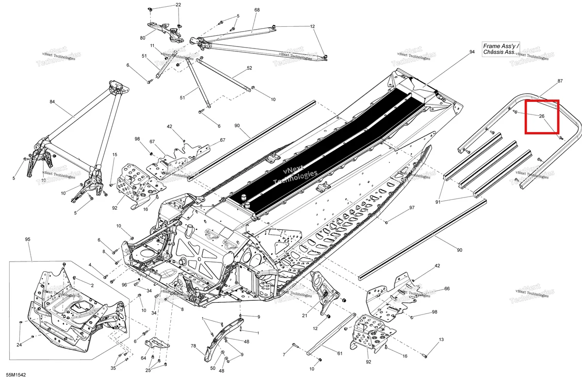 Деталь 250000402 (Деталь Torx-truss Screw M6 X 18) на схеме узла 2015 Ski-Doo MXZ X-RS 600HOE XS RS Frame And Components