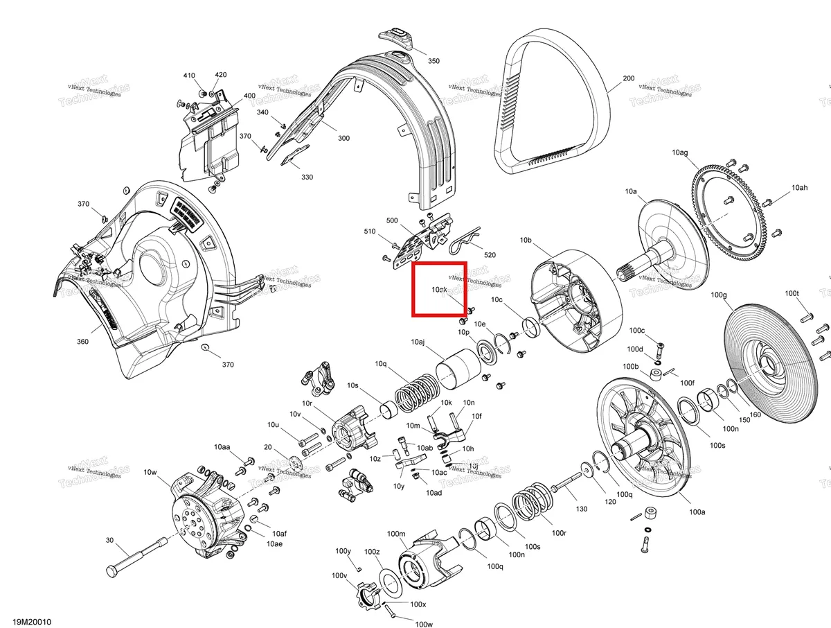 Деталь 250000412 (винт) на схеме узла 2020 Ski-Doo RENEGADE 600 CARB Pulley - System