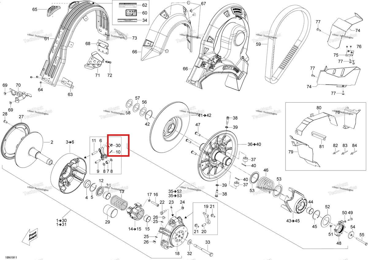 Деталь 250000416 (Деталь Serrated Hex. Flanged Screw M6 X 16) на схеме узла 2019 Ski-Doo EXPEDITION XTREME 800R E-TEC Pulley - 800R E-Tec