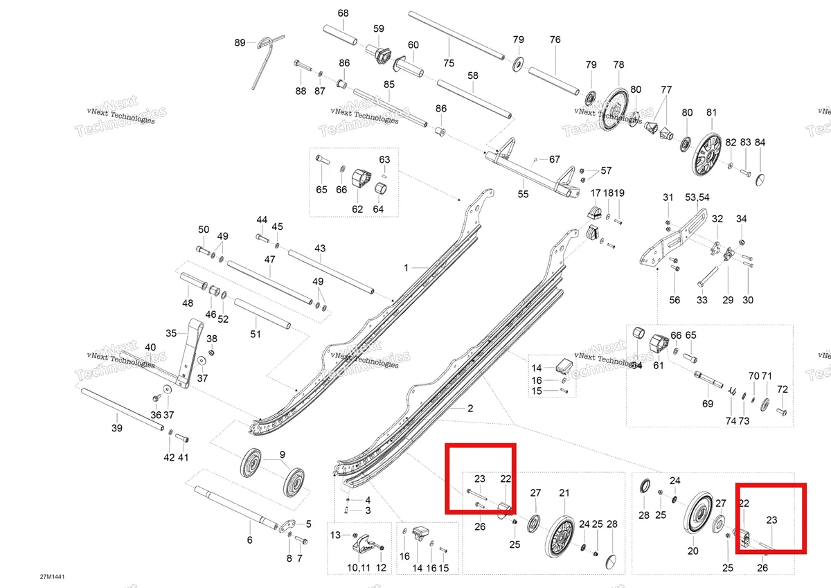 Деталь 250000475 (Деталь Screw Hex Flanged) на схеме узла 2014 Ski-Doo EXPEDITION LE 1200 XU Rear Suspension A