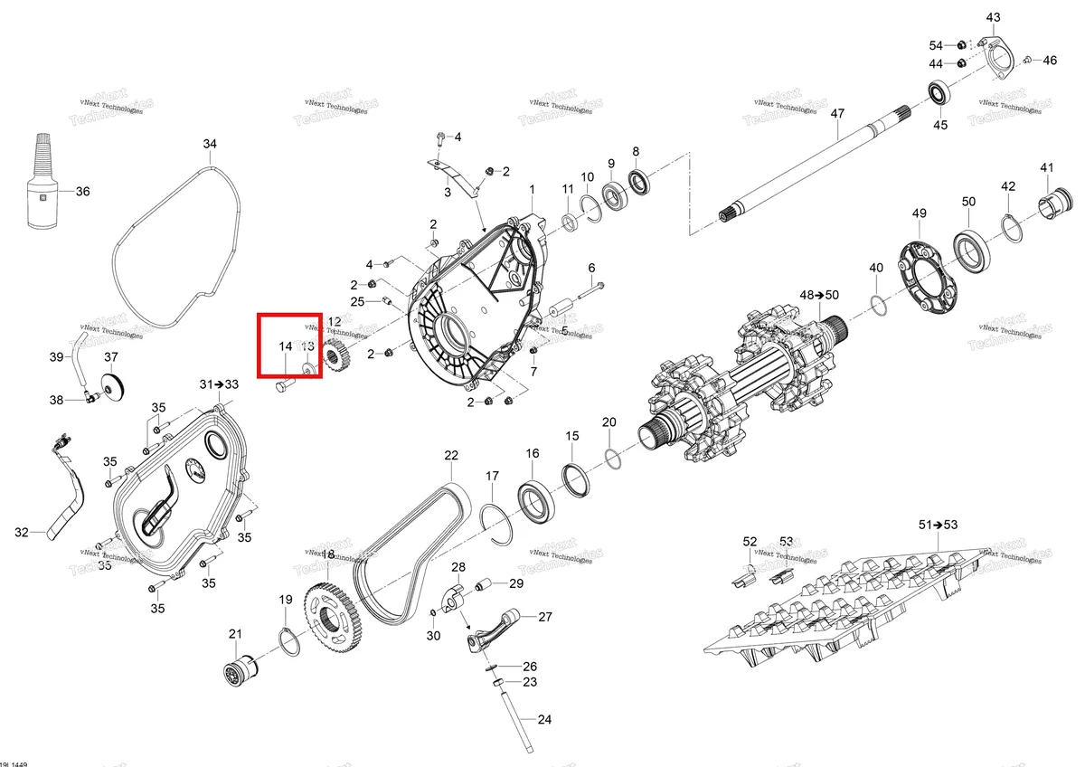 Деталь 250000502 (Деталь Hex. Screw M10 X 30) на схеме узла 2014 Ski-Doo TUNDRA WT 550F RER XU Drive System