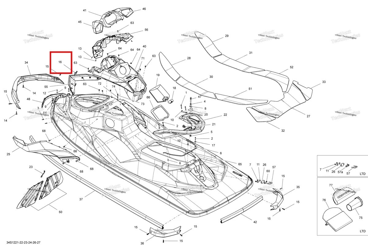 Деталь 250000561 на схеме узла 2012 Sea-Doo GTR 215 Body