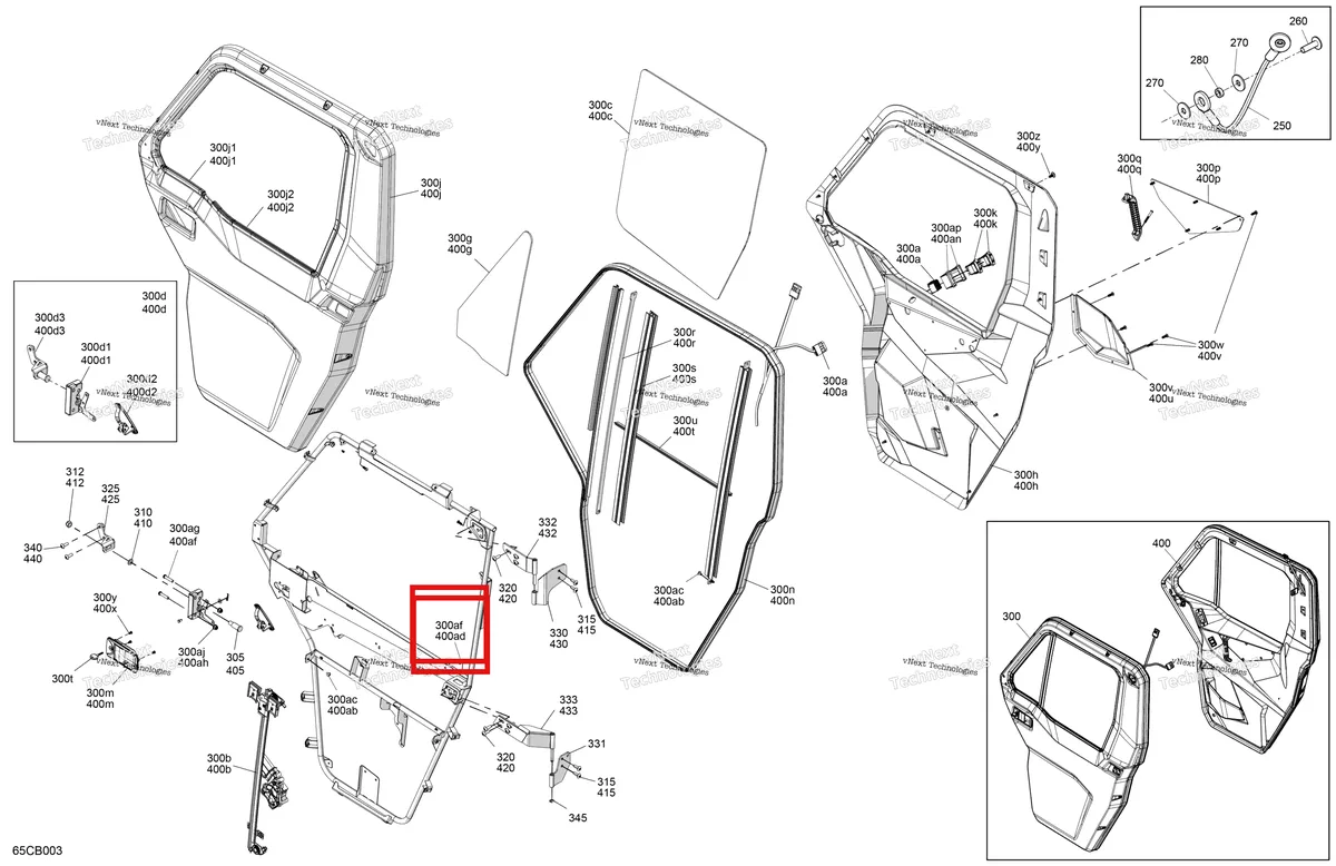 Деталь 250000616 на схеме узла Enclosure Cab - Doors