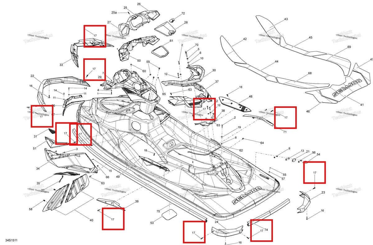 Деталь 250000626 на схеме узла 2015 Sea-Doo RXP-X 260 & RS Body